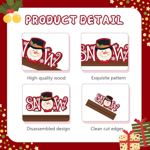 Christmas Wooden Tabletop Decoration Set - Red, 6 Pieces, Holiday Scene