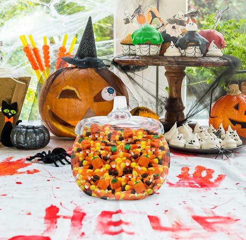 Glass Pumpkin Cookie Jar 36 oz with Lid - Decorative Food Storage Container