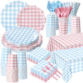 Pink and Blue Gingham Gender Reveal Party Supplies - 452 Pcs Baby Shower Decorations