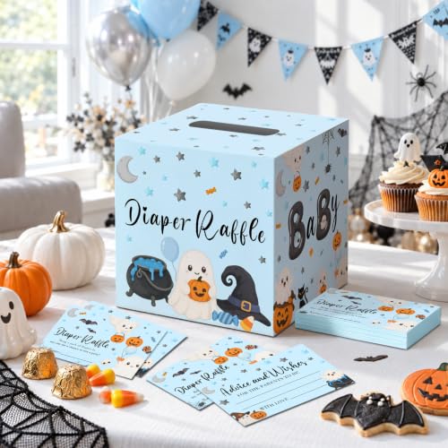 Halloween Baby Shower Diaper Raffle Tickets & Box Set - Little Boo Theme