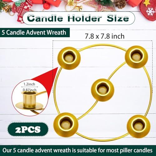 Gold 2 Pack Advent Wreath Candle Holders - 5 Candle Centerpiece for Christmas