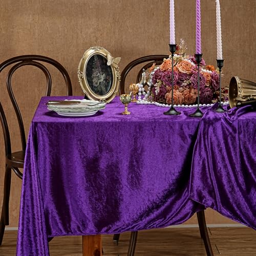 Purple Velvet Tablecloth 60x102 Inches Luxurious Rectangular Cover - Purple / 102x60