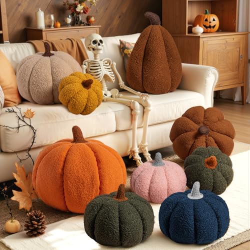 Off White Pumpkin Pillows Set of 2 - Fall Halloween Thanksgiving Decor - 14.2x10.2in