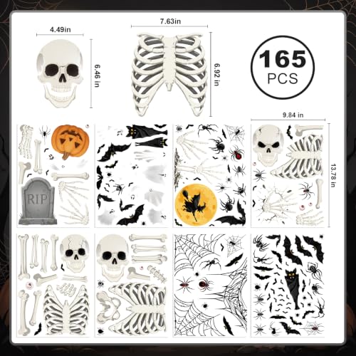 Skeleton Halloween Window Clings - Skull Design, Indoor & Outdoor Decorations