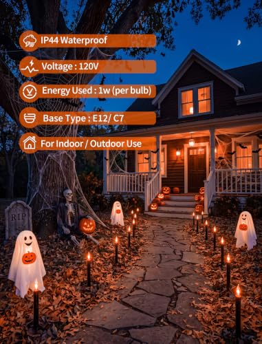 C18 Black Candle Lights - 19.5Ft Halloween Pathway String Lights with Flickering Flame