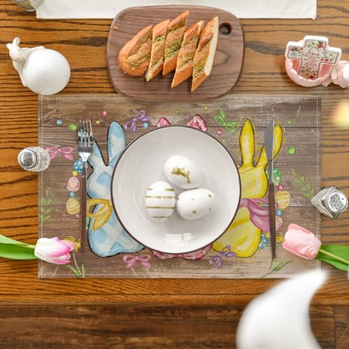 Easter Bunny Rabbits Floral Placemats Set of 4 - 12x18 Inch Rectangular Spring Holiday Table Decor