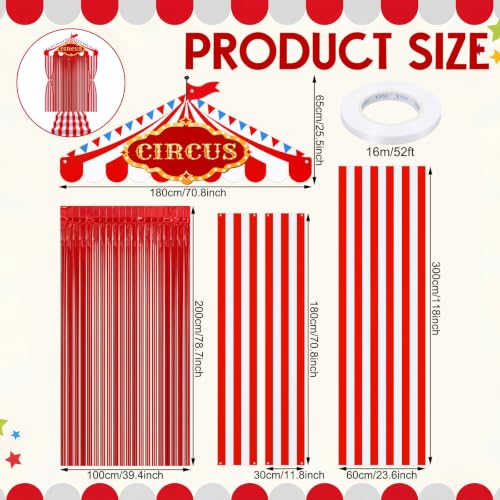 Circus Carnival Party Decorations Set with Red Fringe Curtain and Banners