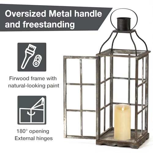 Black Farmhouse Wooden Candle Lanterns Set of 2 - 25 & 18.75 Inches, No Glass