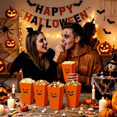 Halloween Popcorn Buckets - 100 Pcs Pumpkin Face Snack Boxes for Parties
