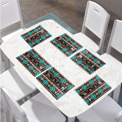 Set of 6 Aztec Boho Table Mats - Heat Resistant Native American Navajo Design