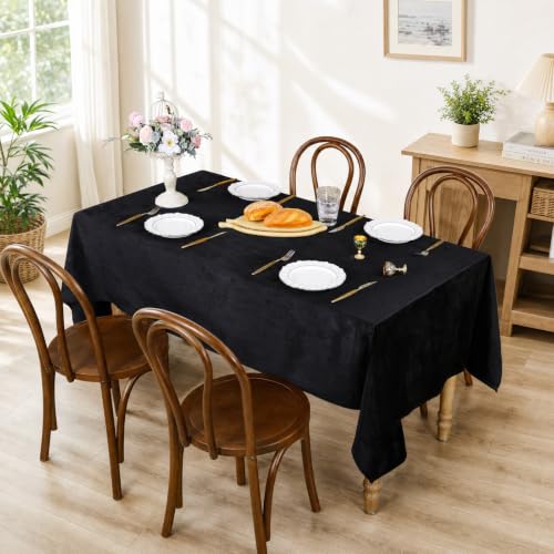 Black Velvet Tablecloth 55x120 Inch Rectangular Halloween Luxury Table Cover - QueenDream