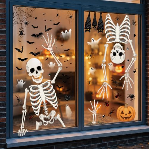 Skeleton Halloween Window Clings - Skull Design, Indoor & Outdoor Decorations