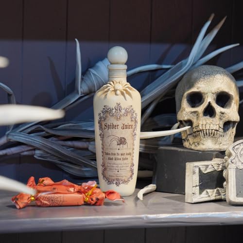 Halloween Witch Potion Bottle Decor - White Spider Resin Bottle with Web Design, 10 Inch
