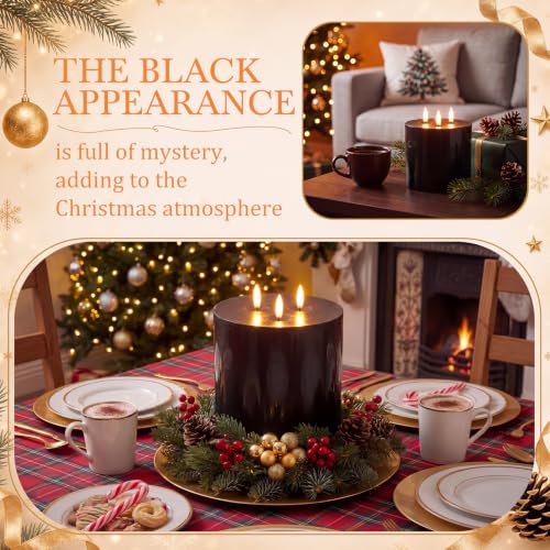 Black Flameless Candle 6x6 Inch with Remote Control - Real Wax, Safe & Adjustable
