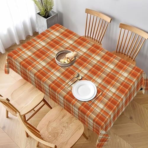Fall Burnt Orange Checkered Rectangular Tablecloth 60x104 Inch - Stain-Resistant Autumn Dining Cover