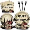96pcs Halloween Birthday Plates and Napkins Set - Retro Scary House Variation