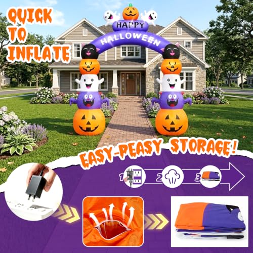 8FT Halloween Inflatable Pumpkin Archway with LEDs, Outdoor Yard Decor