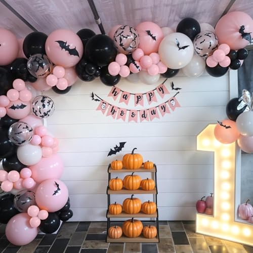 Halloween Balloon Arch Kit Black Pink Ghost Bat Decorations Party Supplies