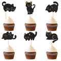 Cat Cupcake Toppers Black Glitter Silhouette 24Pcs - Variation Cat-3