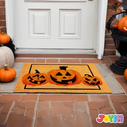 Halloween Pumpkin Doormat 30x17 Inch Non-Slip Coir Front Door Rug Indoor Outdoor Decor