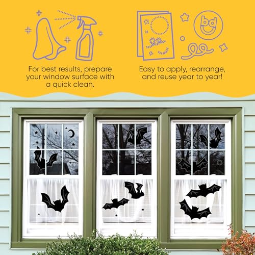 Reusable Halloween Black Bat Window Clings - Set of 3 Sheets Decorations