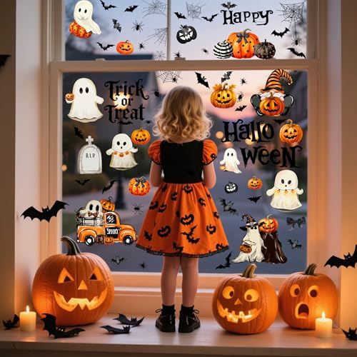 Halloween Ghost Pumpkins Window Clings - Double-Sided Reusable Halloween Decals