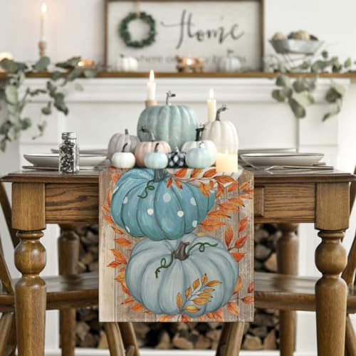 13x72 Inch Blue Fall Table Runner - Polyester Home Decor for Parties & Dining