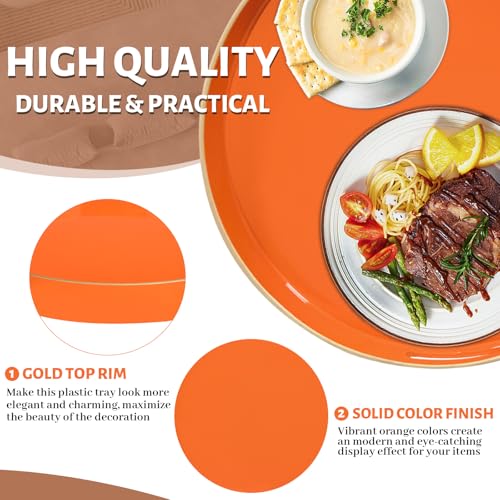 13-Inch Orange Decorative Serving Tray with Handles - Round Plastic Organizer