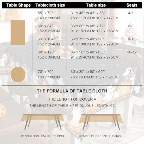 Halloween Tablecloth 60 x 120 Inch Rectangular Boo Pumpkin Print - Black Variation