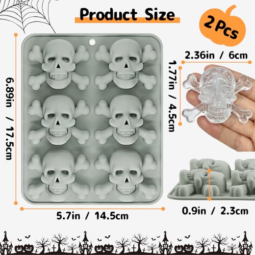 Grey Skull Ice Cube Mold 12 Cavities - Realistic 3D Silicone Skull Tray