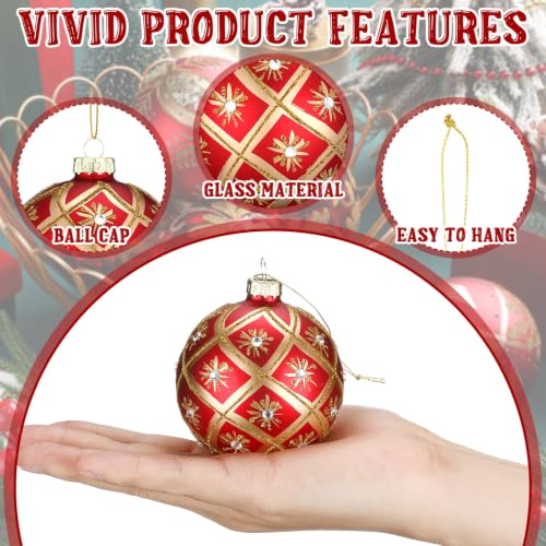 Luxury Glass Christmas Ornaments Set - Red & Gold, 2.36 Inch, 12 Pieces