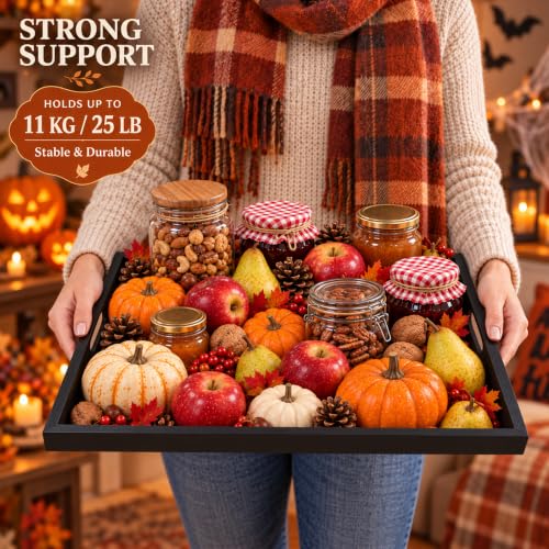 Bamboo Halloween Wooden Serving Tray with Handles 17x12 inches - Fall Decor