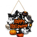 Halloween Wooden Ghost Wreath for Front Door & Wall Decor - Pumpkin Bat Witch Design