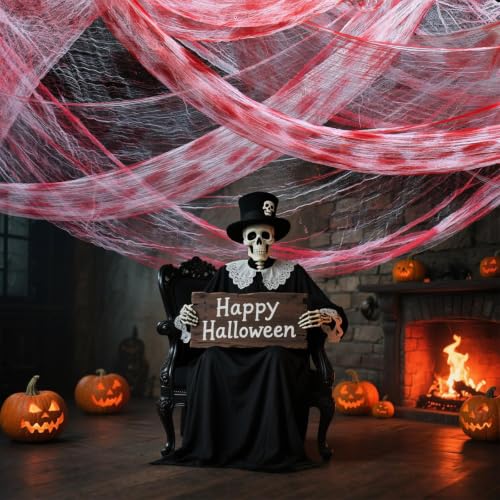 Halloween Creepy Cloth Set - Black and Bloody Gauze Spider Web Decorations
