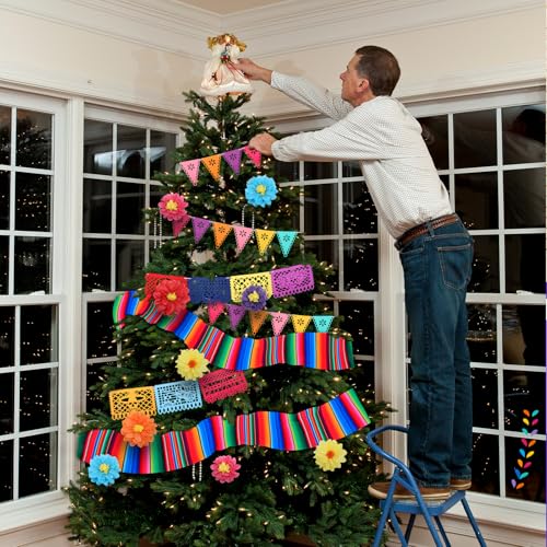 Mexican Christmas Tree Decorations Set with Banners Flores Papel Picado
