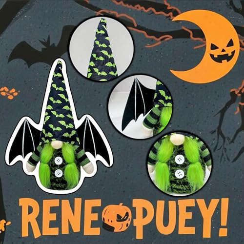 Black Bat Wing Gnomes Halloween Decorations Set of 2 - Plush Handmade Tomte Dolls