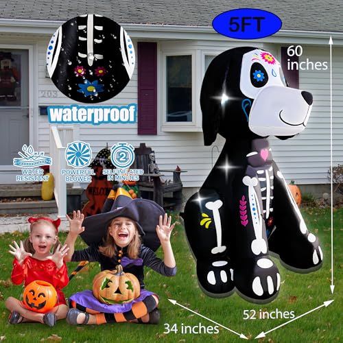 5FT Halloween Skeleton Dog Inflatable Yard Decor with LED Lights