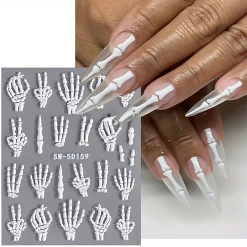 Halloween 5D Skull Nail Stickers - Skeleton Bone Nail Art Decals, 2 Sheets - Variation of Halloween 5d Nail Art-1
