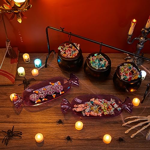 Halloween Cauldron Serving Bowls Set with Shelf & Candy Discs - Black & Purple