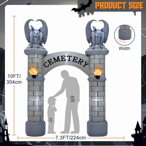 10FT Inflatable Halloween Archway with Lights - Outdoor Cemetery Entrance Decor