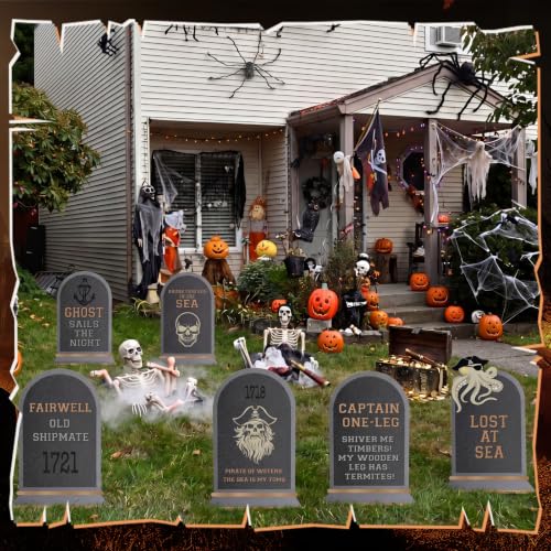 Pirate Halloween Tombstone Decorations Set - Outdoor Graveyard Props, 11 Piece