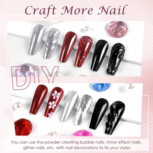 Chrome Nail Powder Set - 3 Colors Mirror Effect Glitter for Nails - Variation of 3ps-Red Black Silver