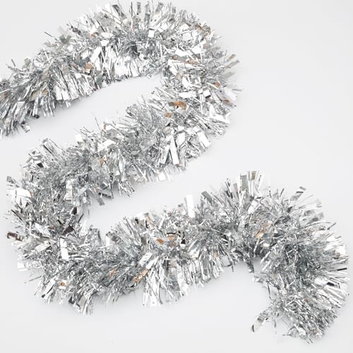 Silver Tinsel Garland Set - 23.6ft Thick Metallic Foil for Christmas & Parties - Variation of Silver
