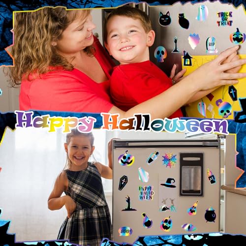 Halloween Fridge Magnets Set with Ghost Pumpkin Bat and Holographic Designs - 30 Pieces