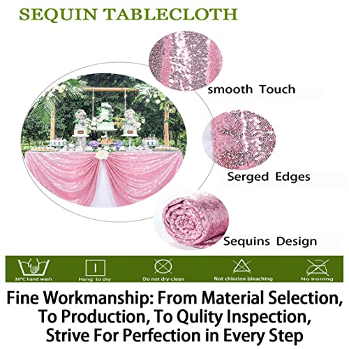 Sequin Tablecloth 60x102 Inches Pink Gold Wedding Party Overlay - Rectangular