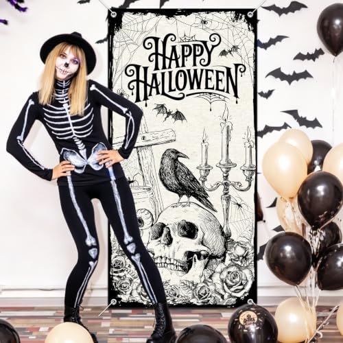 Halloween Door Cover Skeleton Banner for Party Decor 0.9 x 1.8 m