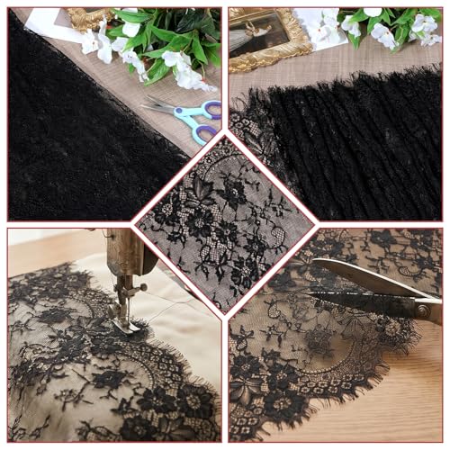 Black Lace Table Runner 30x120 Inch Long Tulle Fabric for Tables & Decor