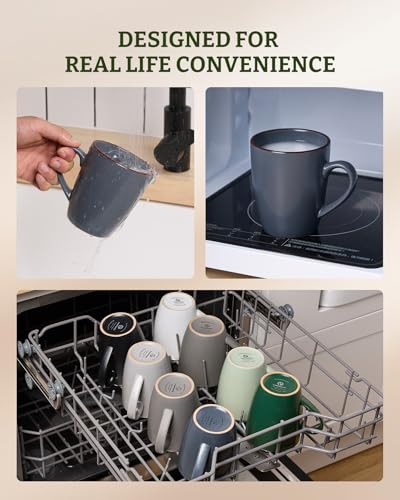 Charcoal Famiware 8-Piece Coffee Mug Set - 13 oz Ceramic Stoneware Cups