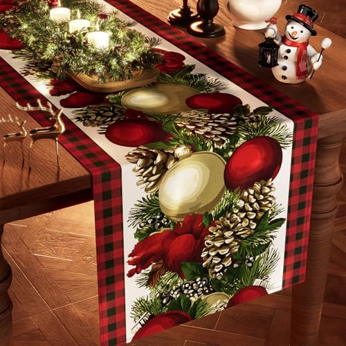 Christmas Table Runner Red Green Buffalo Plaid 13x72 Inches - Festive Holiday Decor