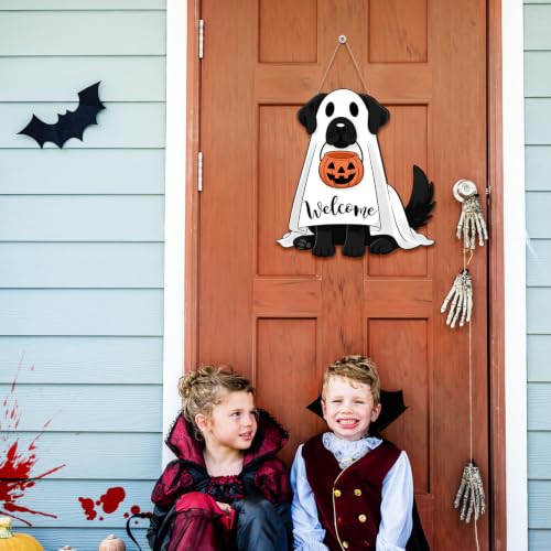 Halloween Ghost Dog Wreath Door Sign - Welcome Halloween Decoration